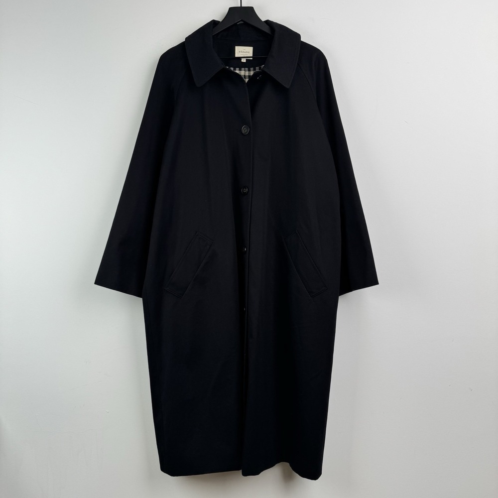Sézane Long Coat Womens 46 XL Black Trench Clyde Raglan Sleeve Oversized FR